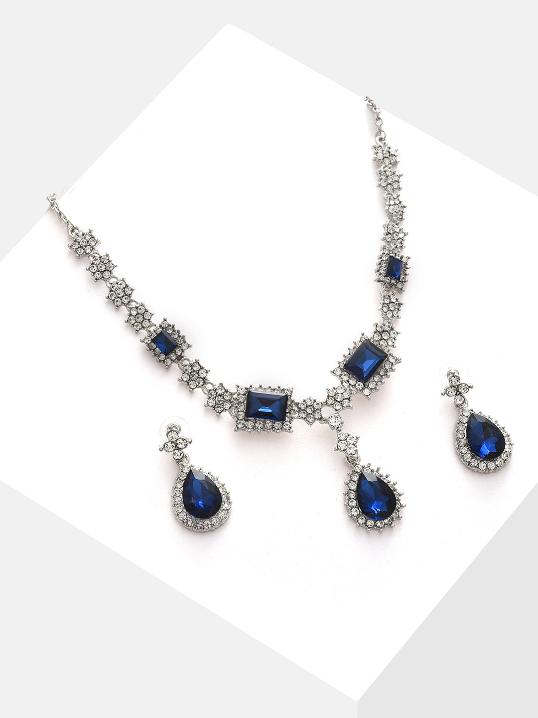 Silver Plated Designer Stone Necklace and Earring Set Jewellery Set