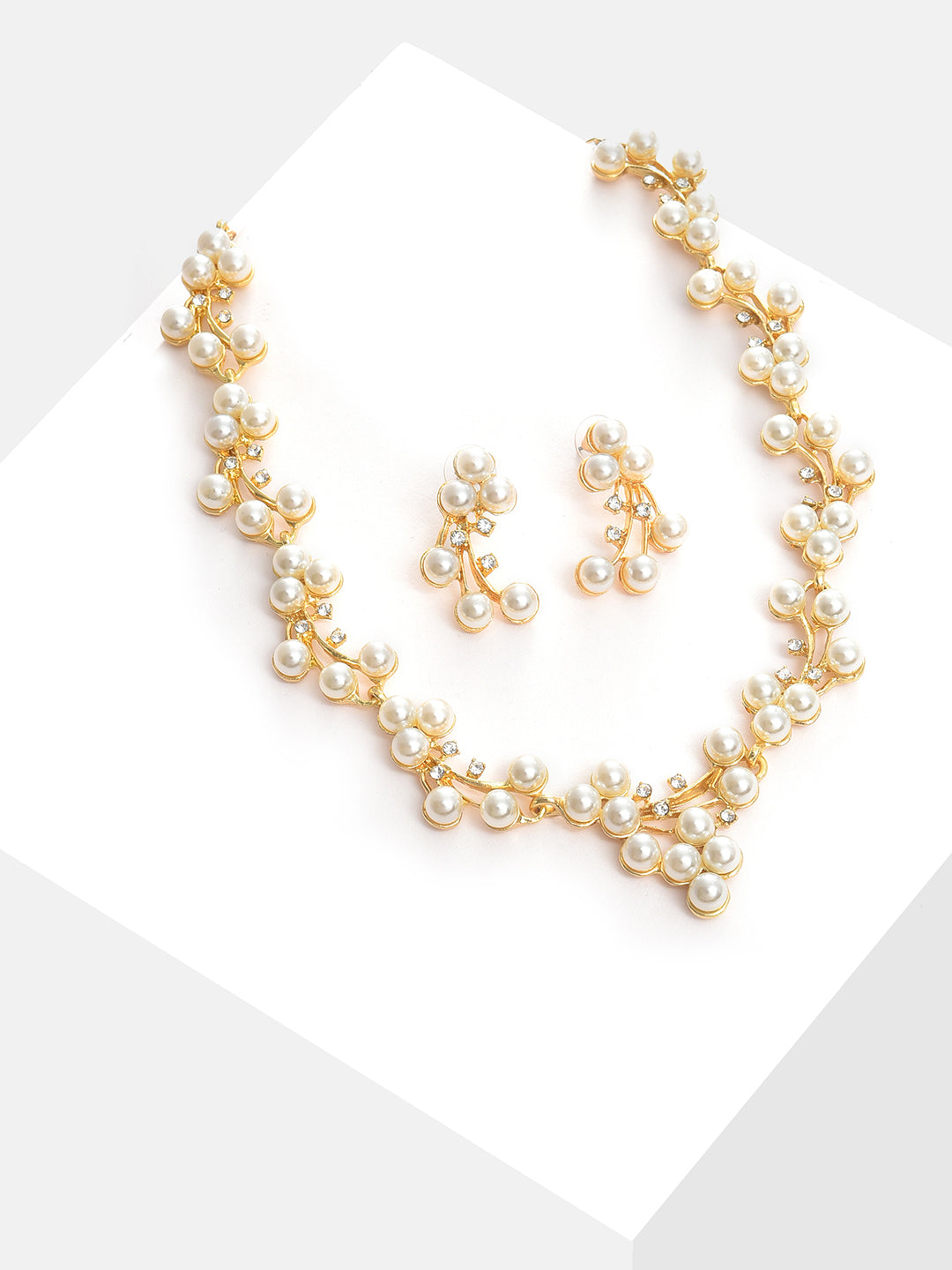 Gold Plated Pearl Necklace and Earring Set Jewellery Set