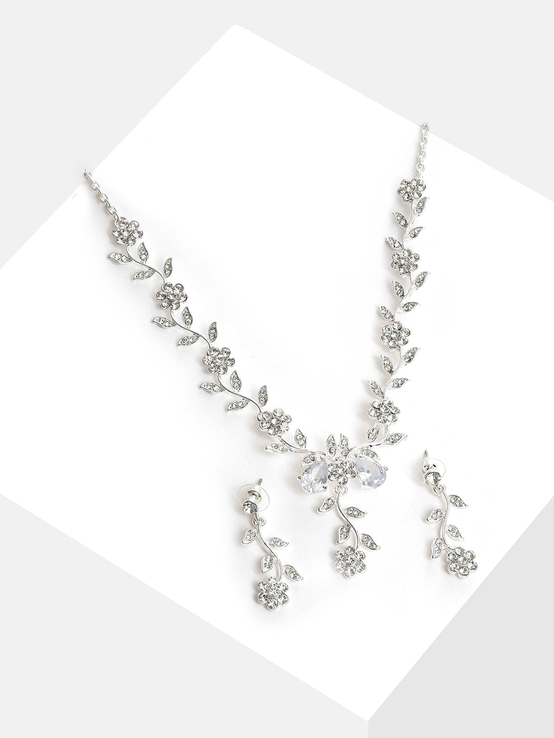 Silver Plated Designer Stone Necklace and Earring Set Jewellery Set