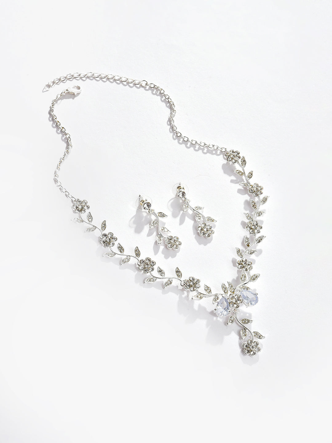 Silver Plated Designer Stone Necklace and Earring Set Jewellery Set