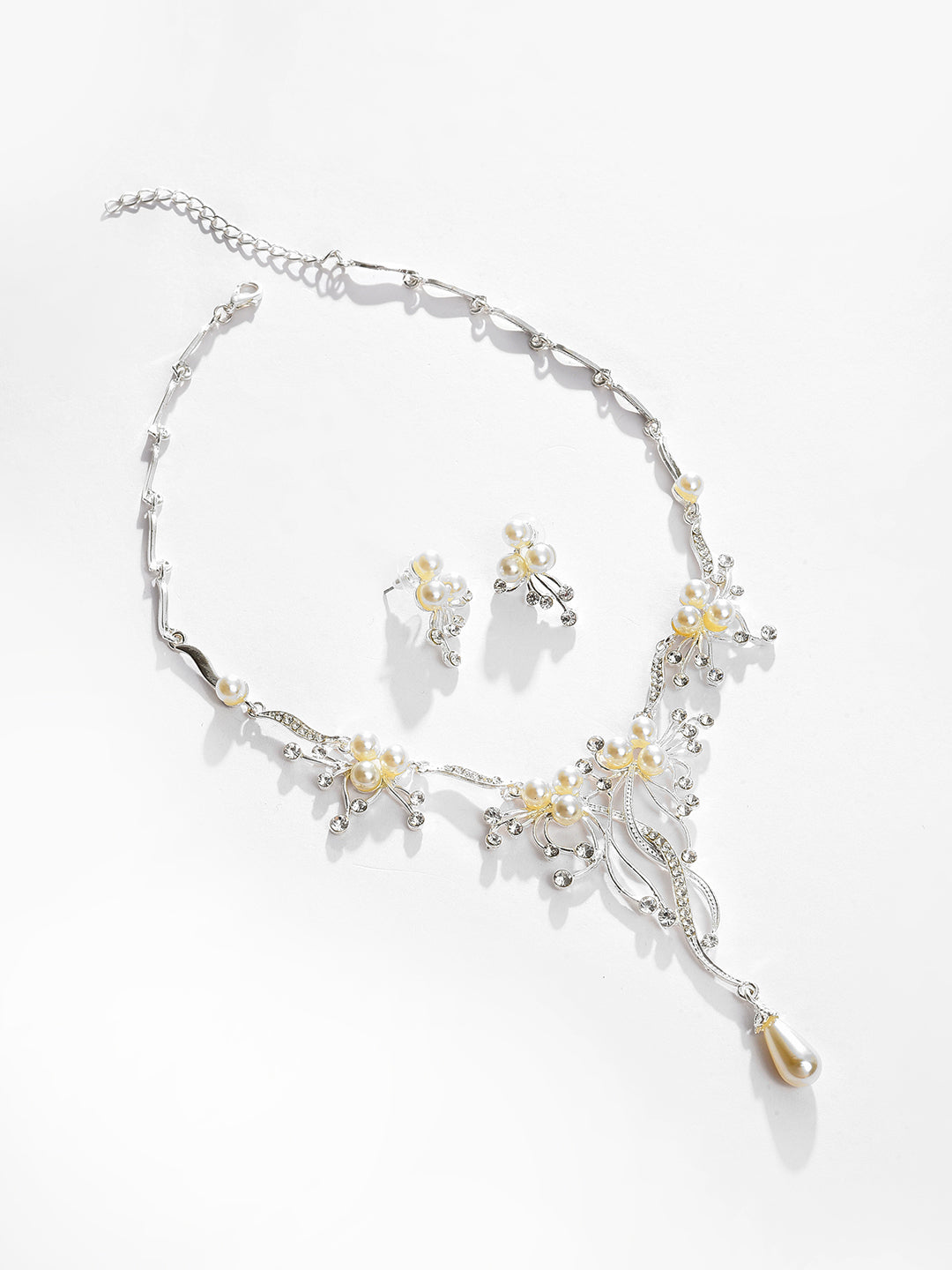 Silver Plated Designer Stone Necklace and Earring Set Jewellery Set