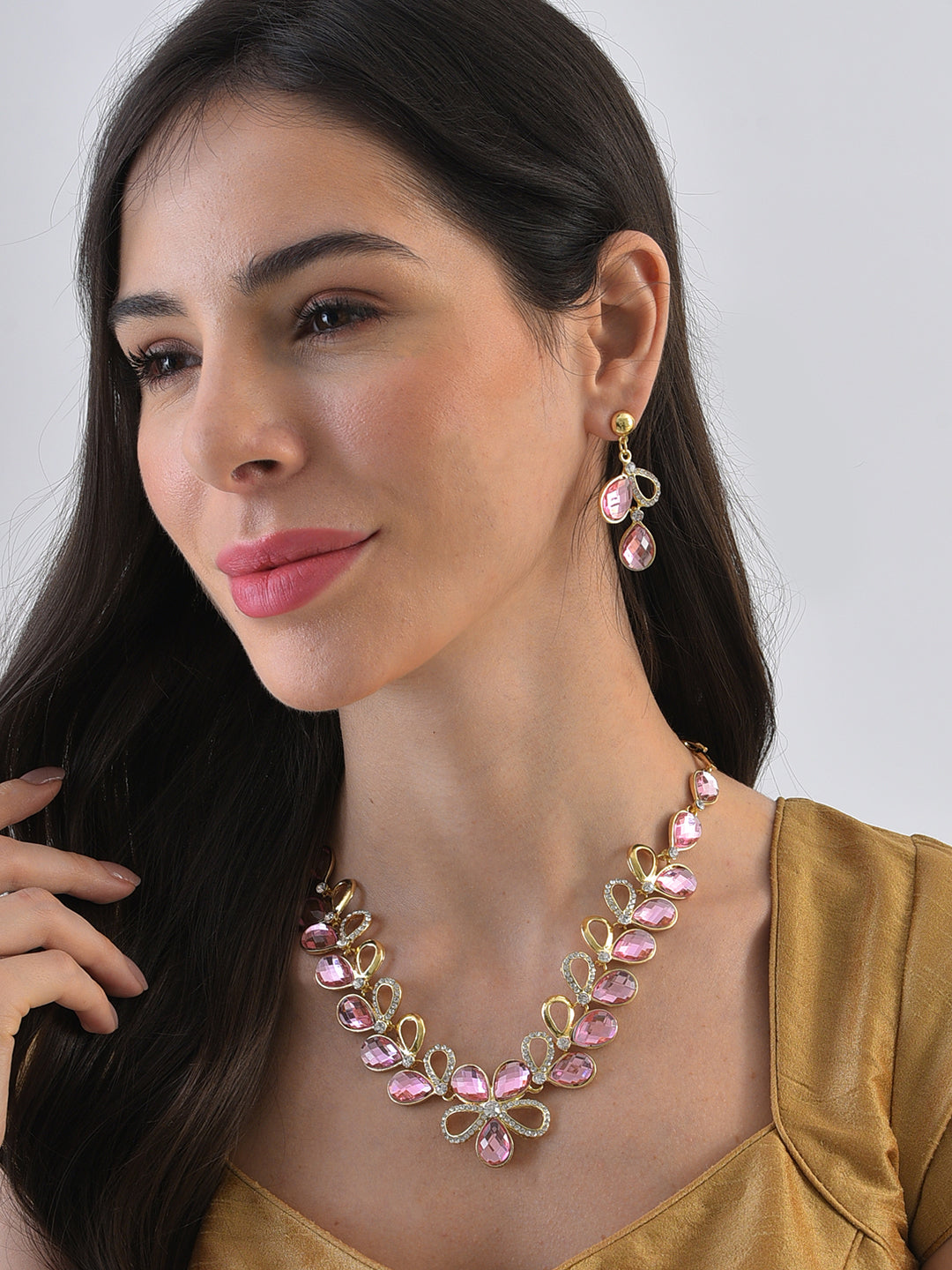 Gold Plated Designer Stone Necklace and Earring Set Jewellery Set