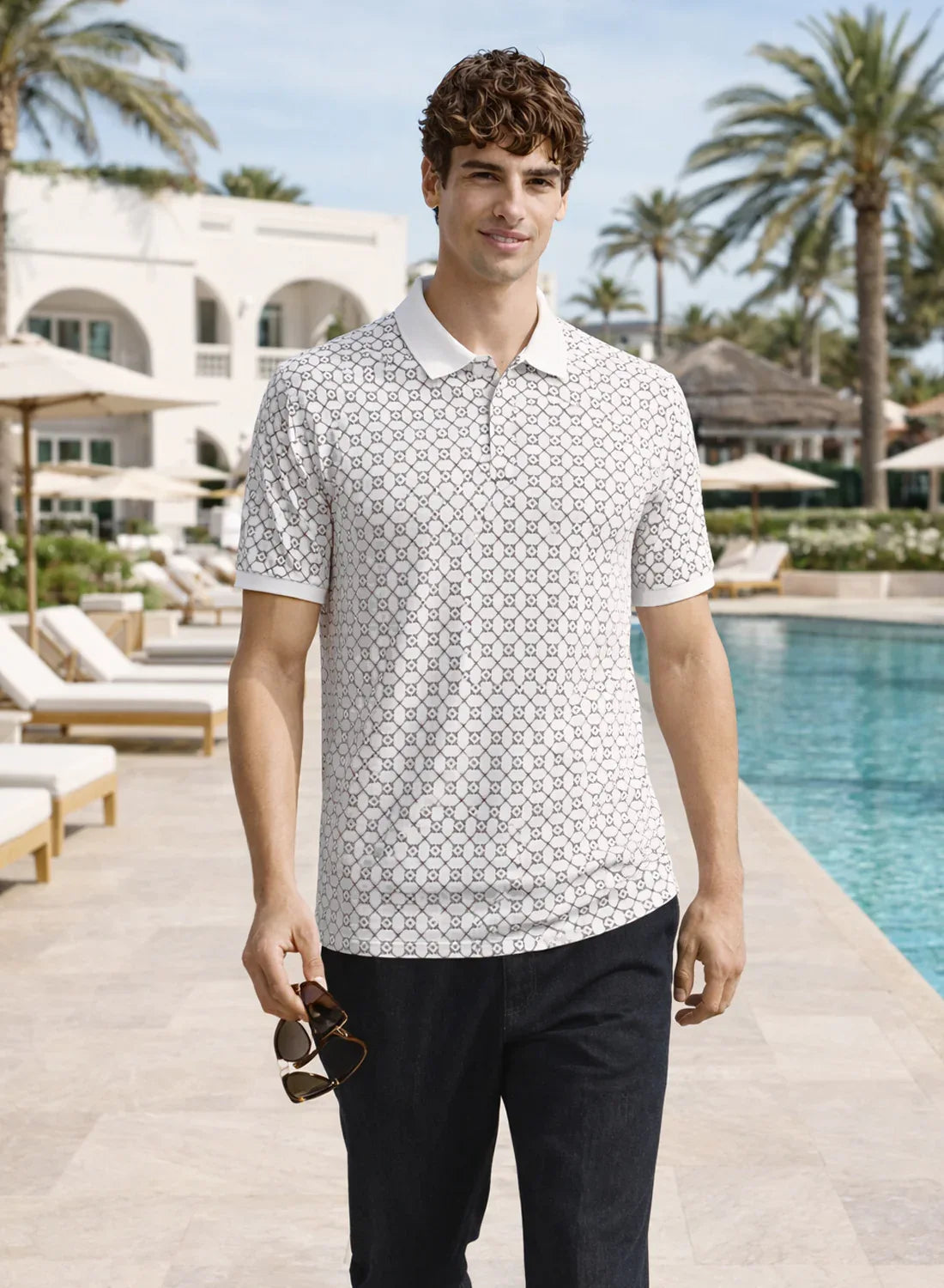 Adro Polo T-Shirt for Men | Allover Printed Polo T Shirt | Cotton Polo Tshirt