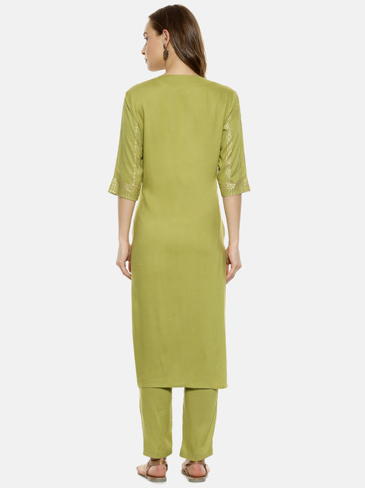 Metallic Flora Print Kurta With Trousers Set