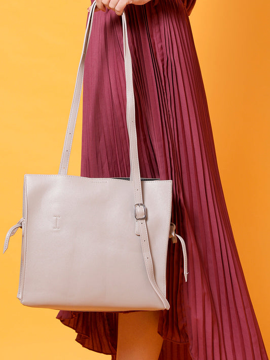 Vintage Voyager Light Grey Tote Bag With Pouch Set