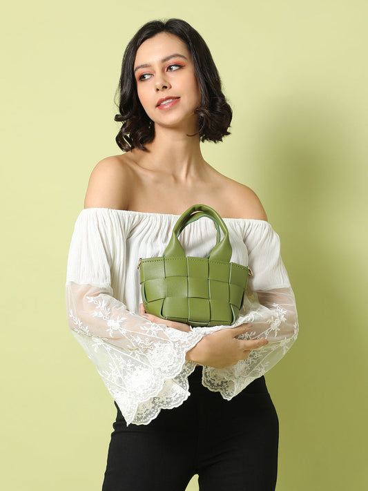 Braided Olive Green Basket Bag