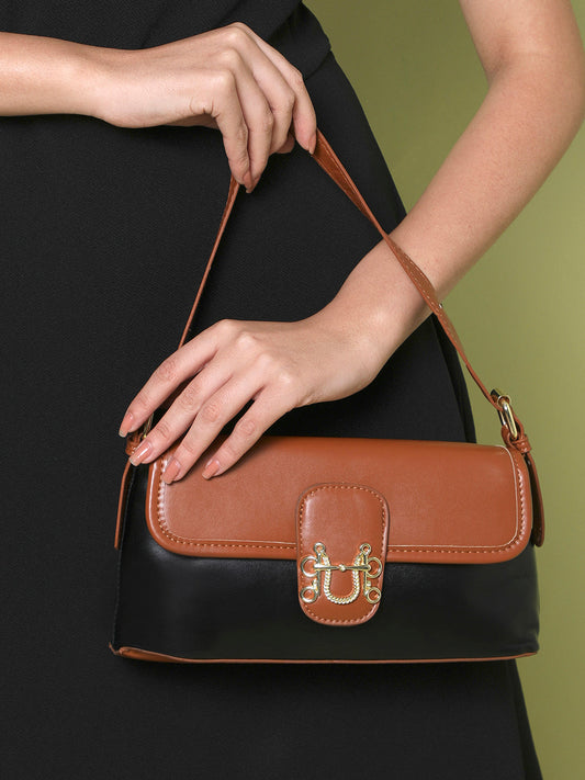 Dual-Tone Delight Black & Brown Hand Bag
