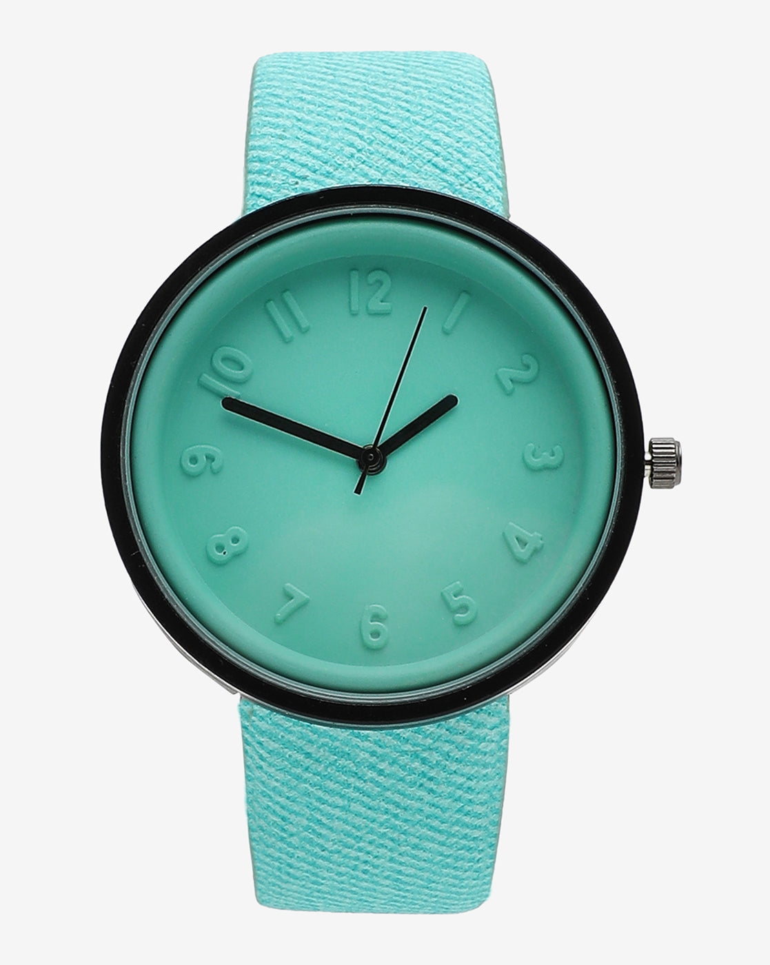 Blue & Black Analog Round Dial With Black Hour Marker & Blue Leather Strap