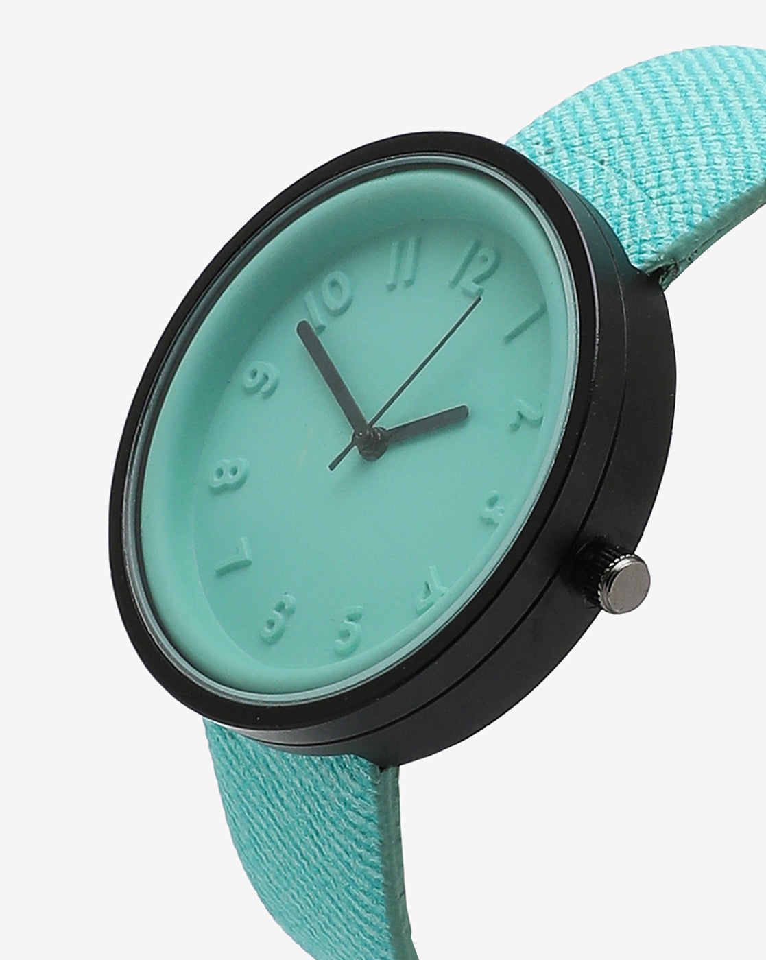 Blue & Black Analog Round Dial With Black Hour Marker & Blue Leather Strap
