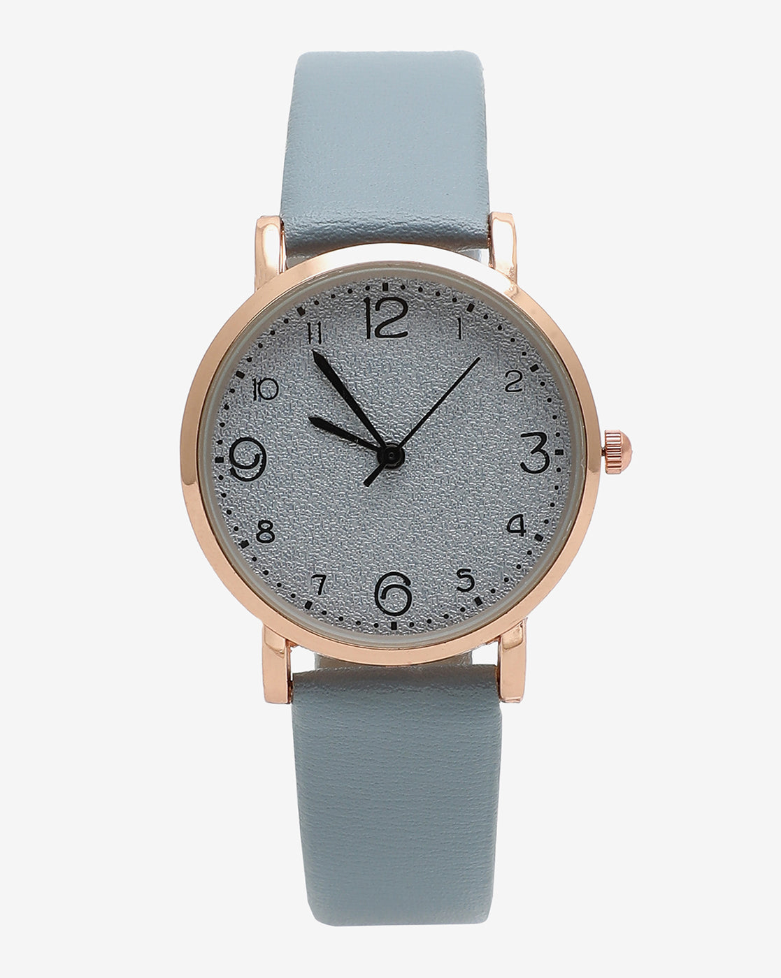 White & Bronze Analog Round Dial With Black Hour Marker & Blue Leather Strap
