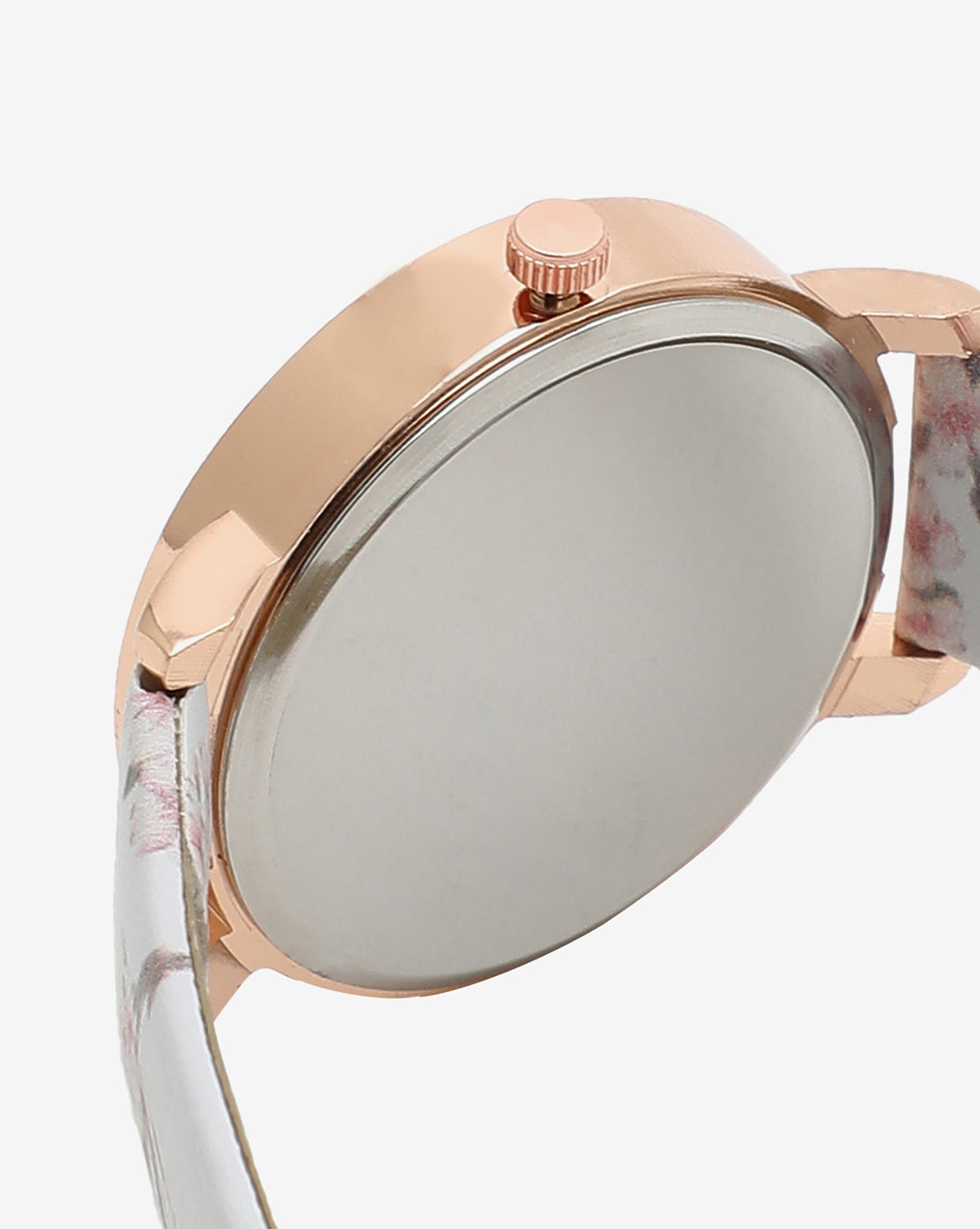 WHITE AND GOLD DECORATIVE ANALOG ROUND DIAL WITH FLORAL PRINTED LEATHER STRAP