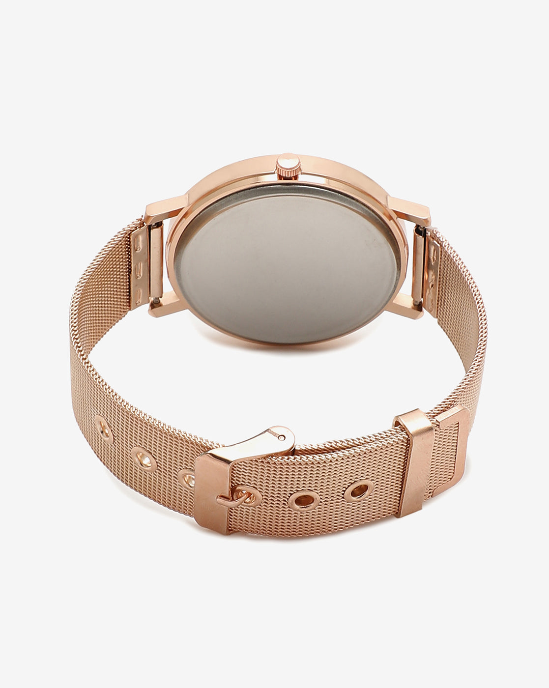 White Analog Round Dial With Gold Hour Marker & Gold Metal Mesh Strap