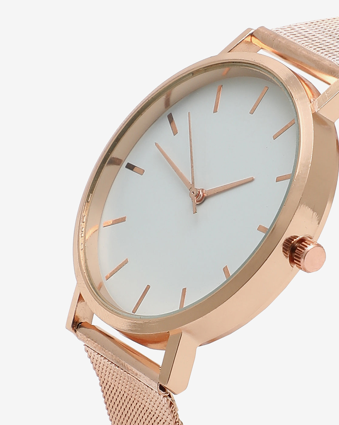 White Analog Round Dial With Gold Hour Marker & Gold Metal Mesh Strap