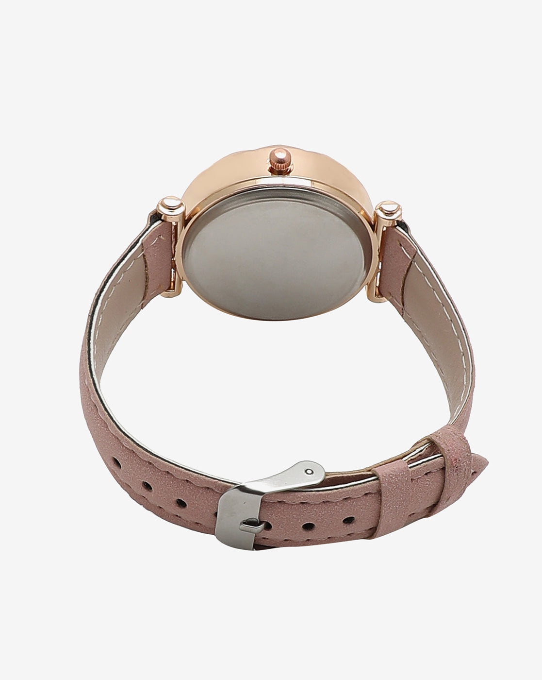Black & Gold Crystal Stone Decorative Analog Round Dial With Pink Suede Strap