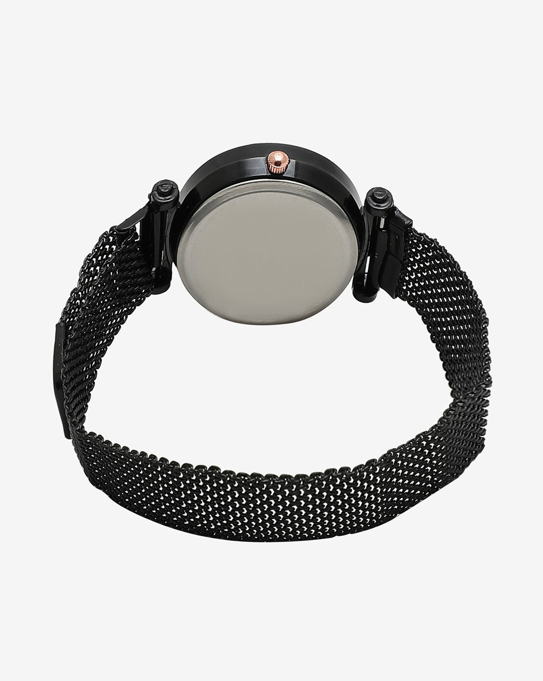 Black Analog Round Dial & Gold Hour Marker With Black Metal Mesh Strap
