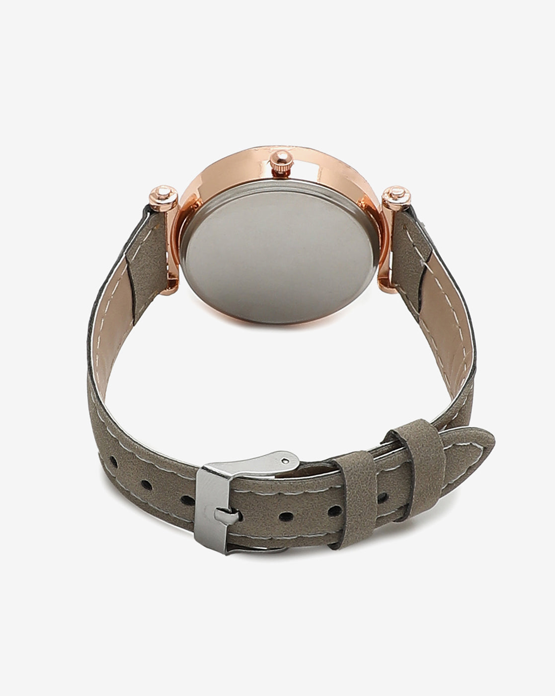 Black Analog Round Dial With Gold Hour Marker & Beige Suede Strap
