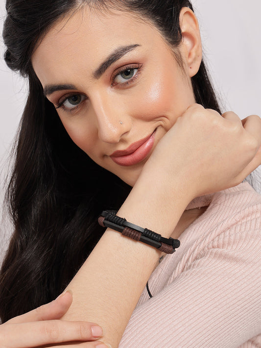 Set of 4 Men Black Leather Bracelet