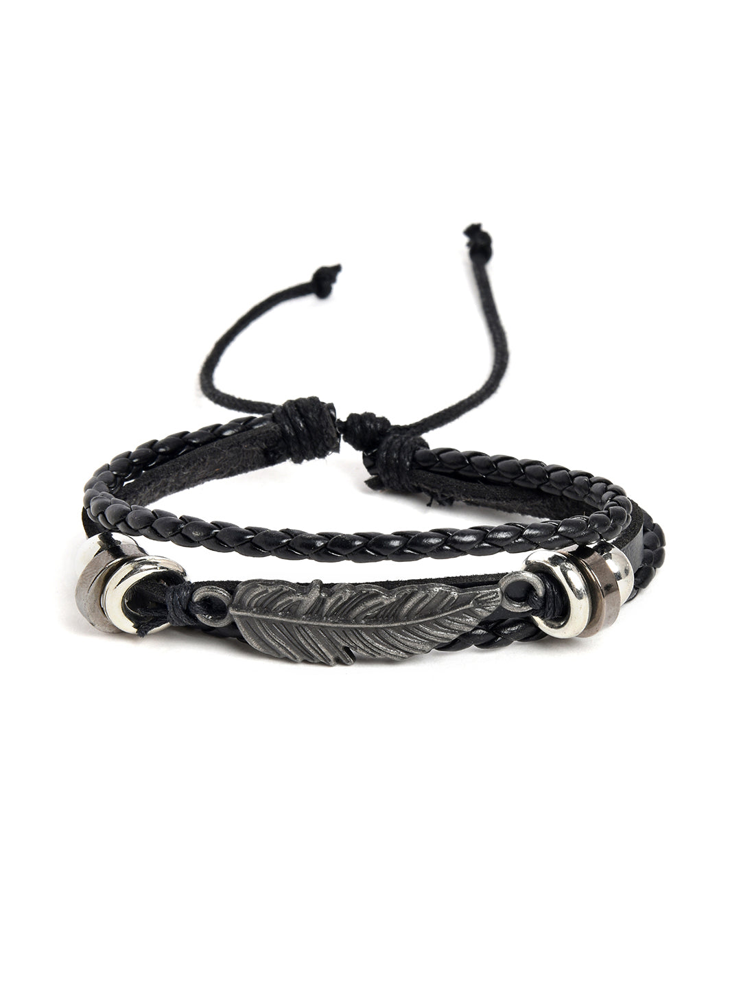 Set of 4 Men Black Leather Bracelet