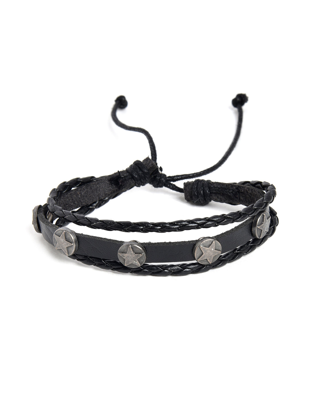 Set of 4 Men Black Leather Bracelet