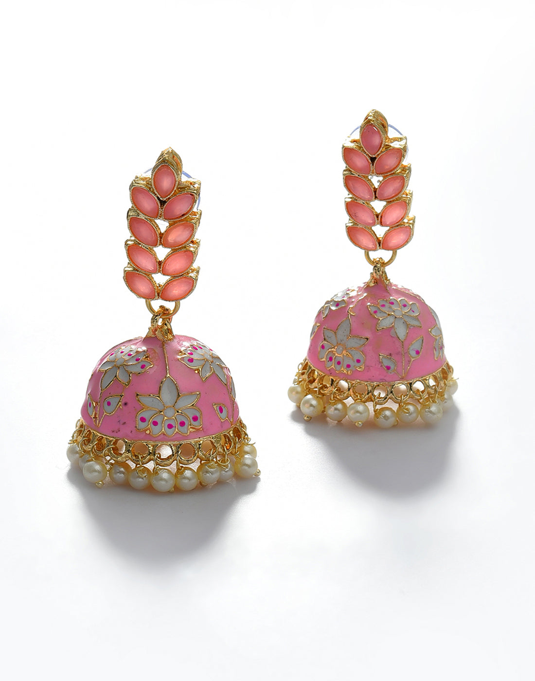 Pink Leaves Jhumkas