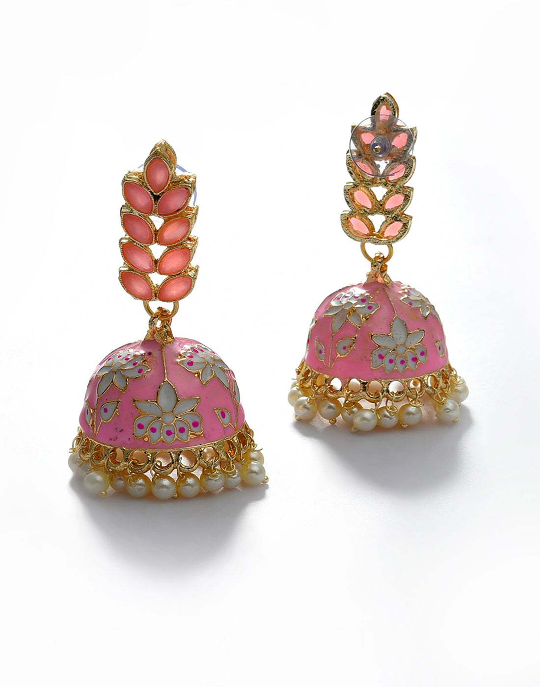 Pink Leaves Jhumkas
