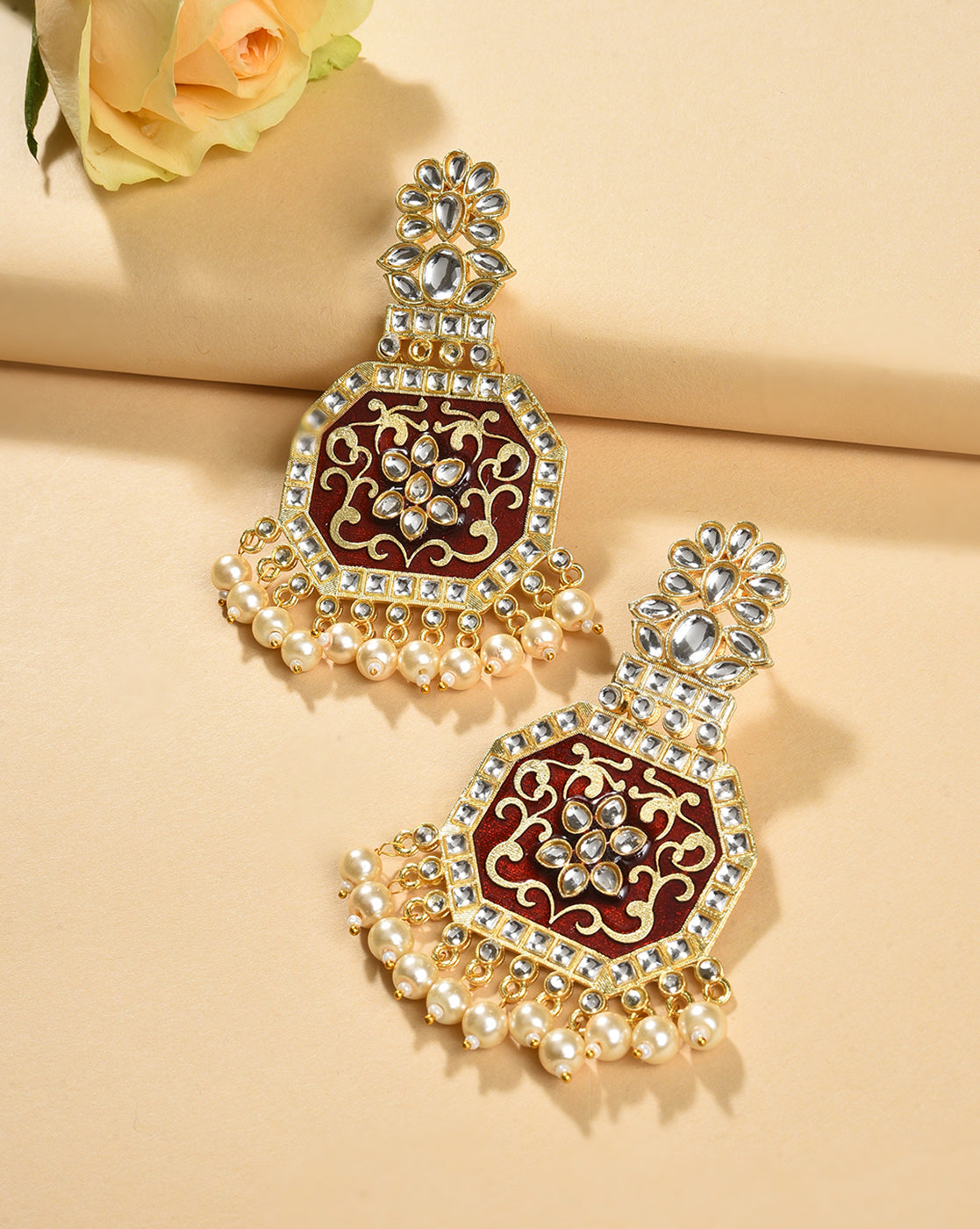Women Maroon Meenakari Jhumkas