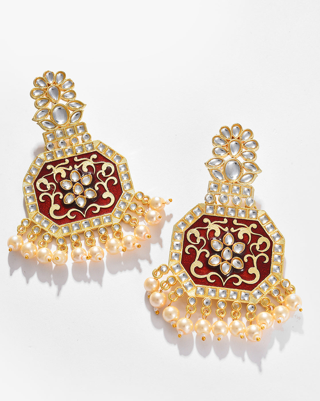 Women Maroon Meenakari Jhumkas