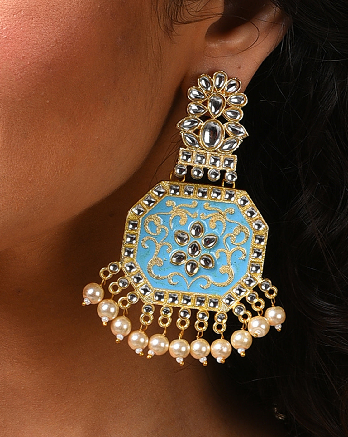 Women Blue Meenakari Jhumkas