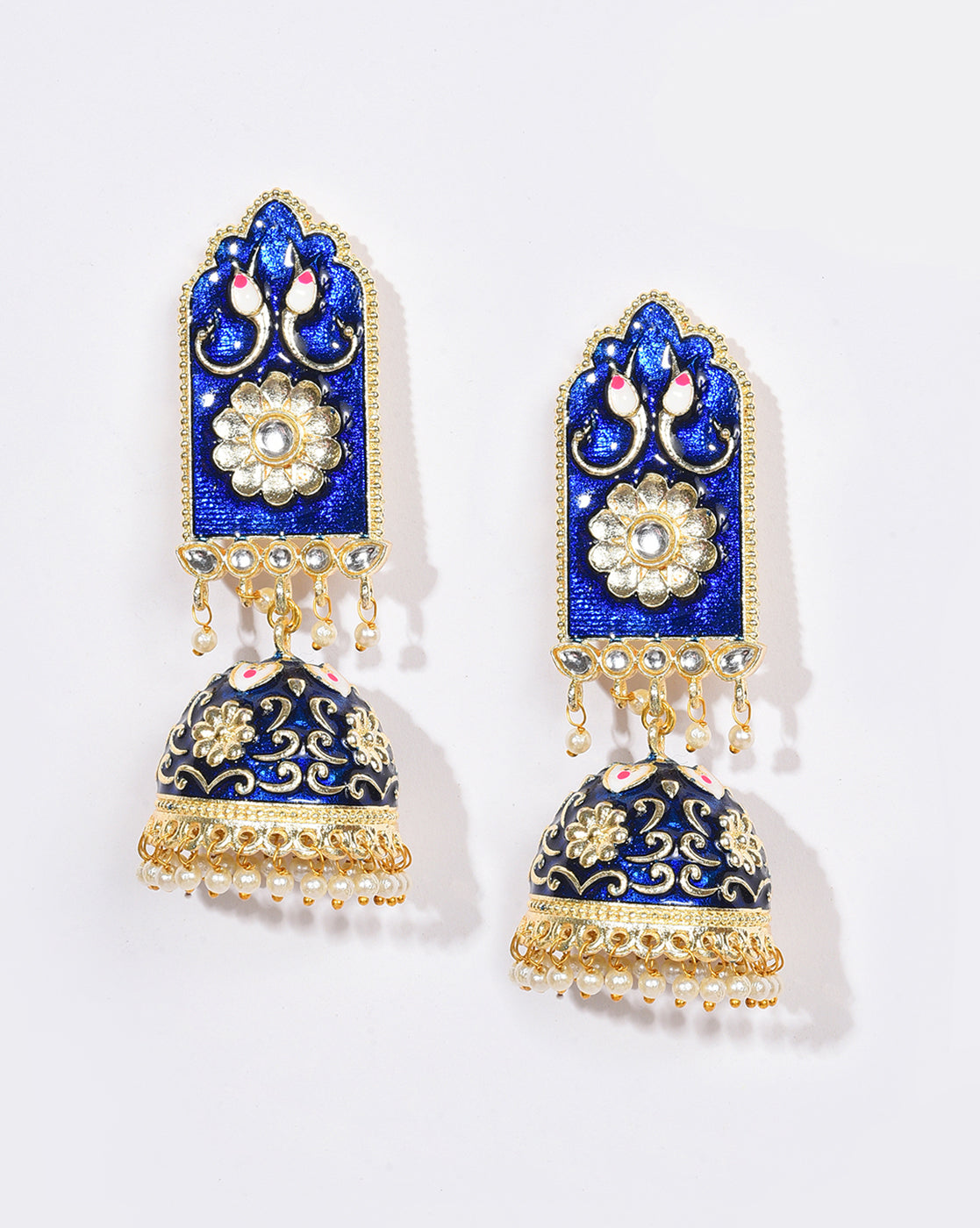 Women Royal Blue Meenakari Jhumkas