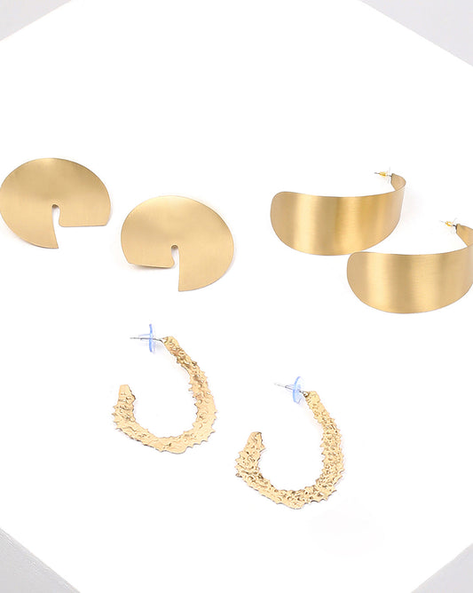 Pack of 3 Gold Plated Designer Hoop Earrings