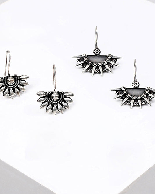 Pack of 2 Crescent Shaped Silver-Plated Drop Earrings