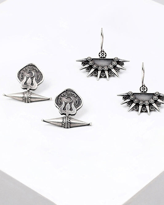 Pack of 2 Crescent Shaped Silver-Plated Drop Earrings