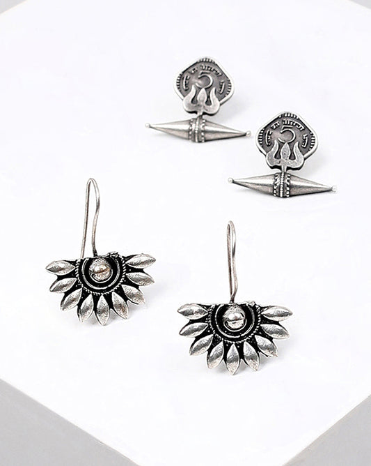 Pack of 2 Crescent Shaped Silver-Plated Drop Earrings