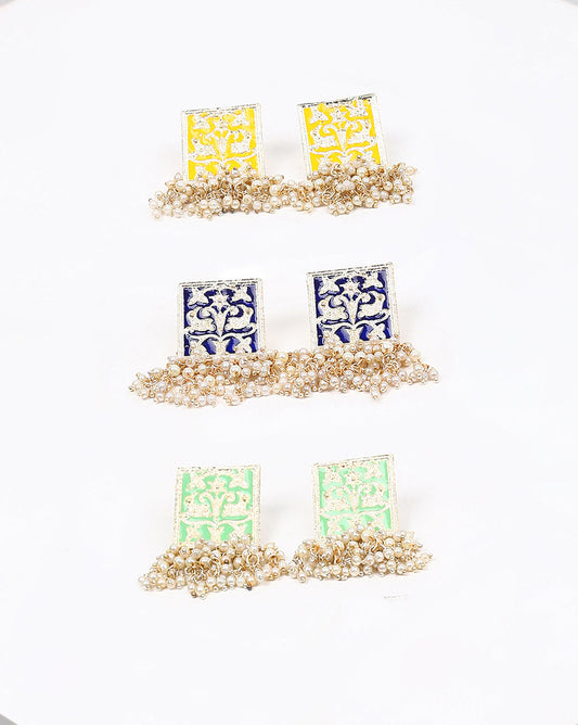 Pack of 3 Meenakari Pearl Laheriya Studs