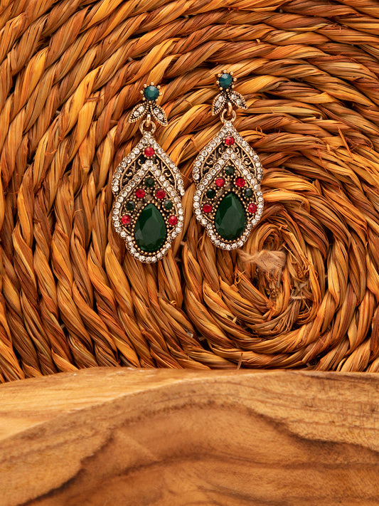 Gold Plated Designer Stone Drop Earring