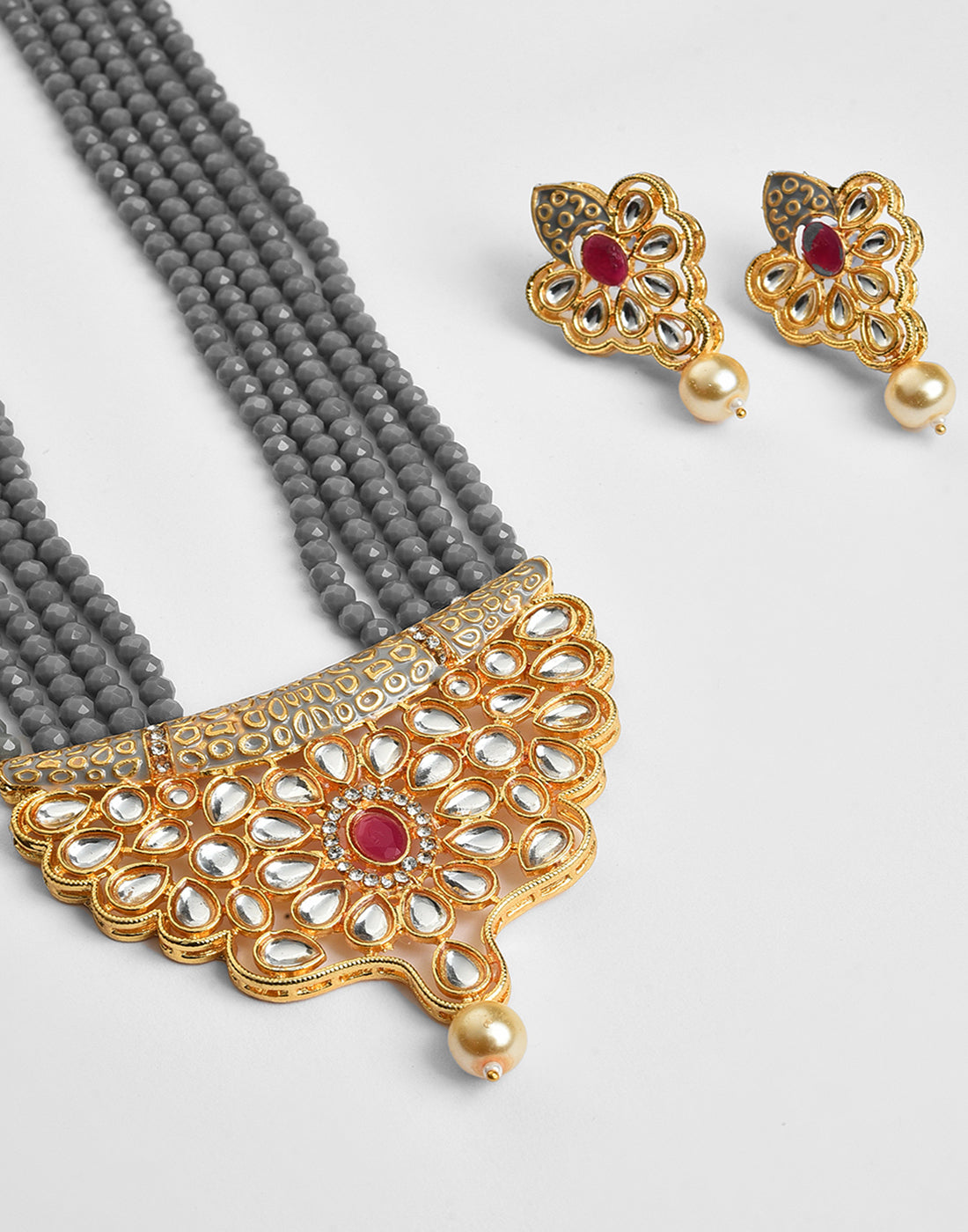 Pearl Beaded Gold Plated Necklace Set