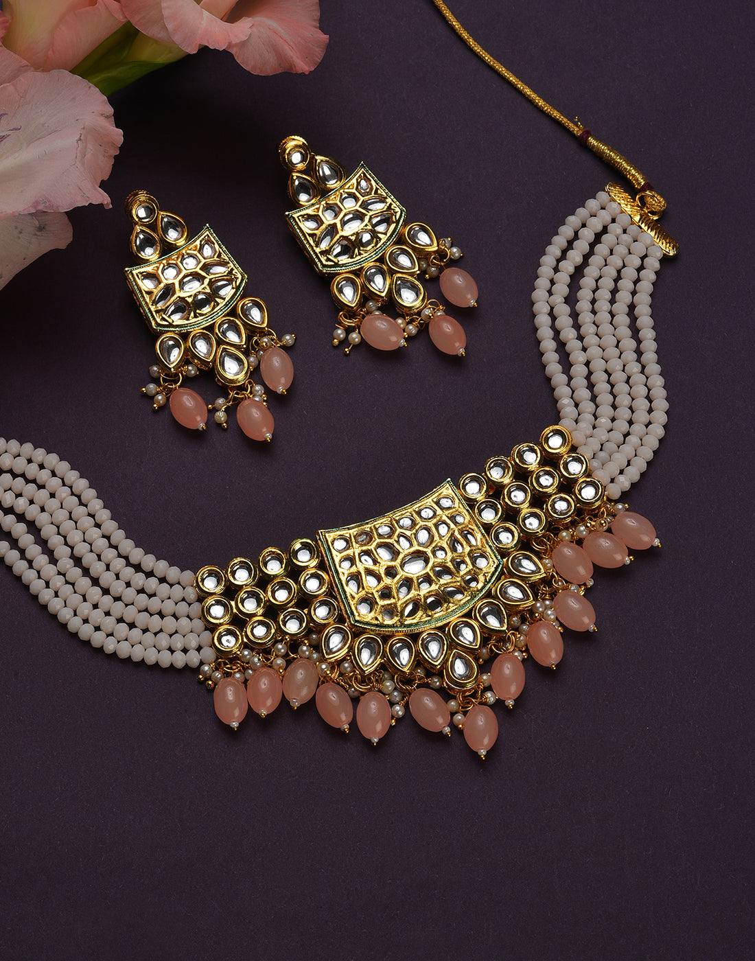 Kundan Beads Gold Plated Necklace Set