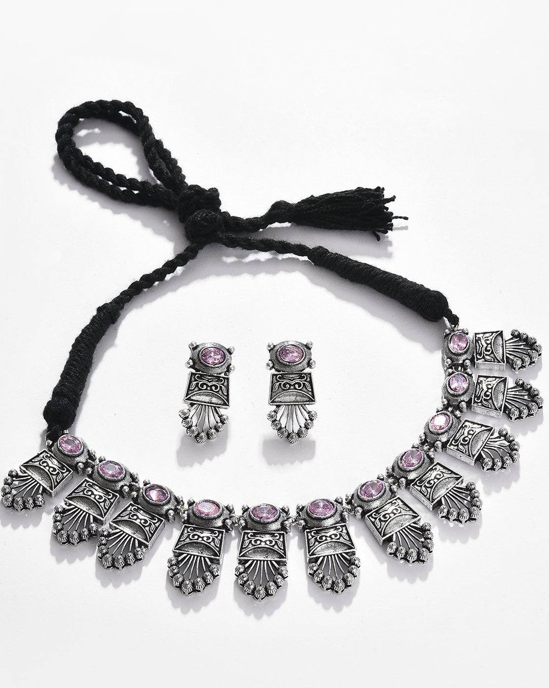 Women Silver Oxidised Choker Neckpiece