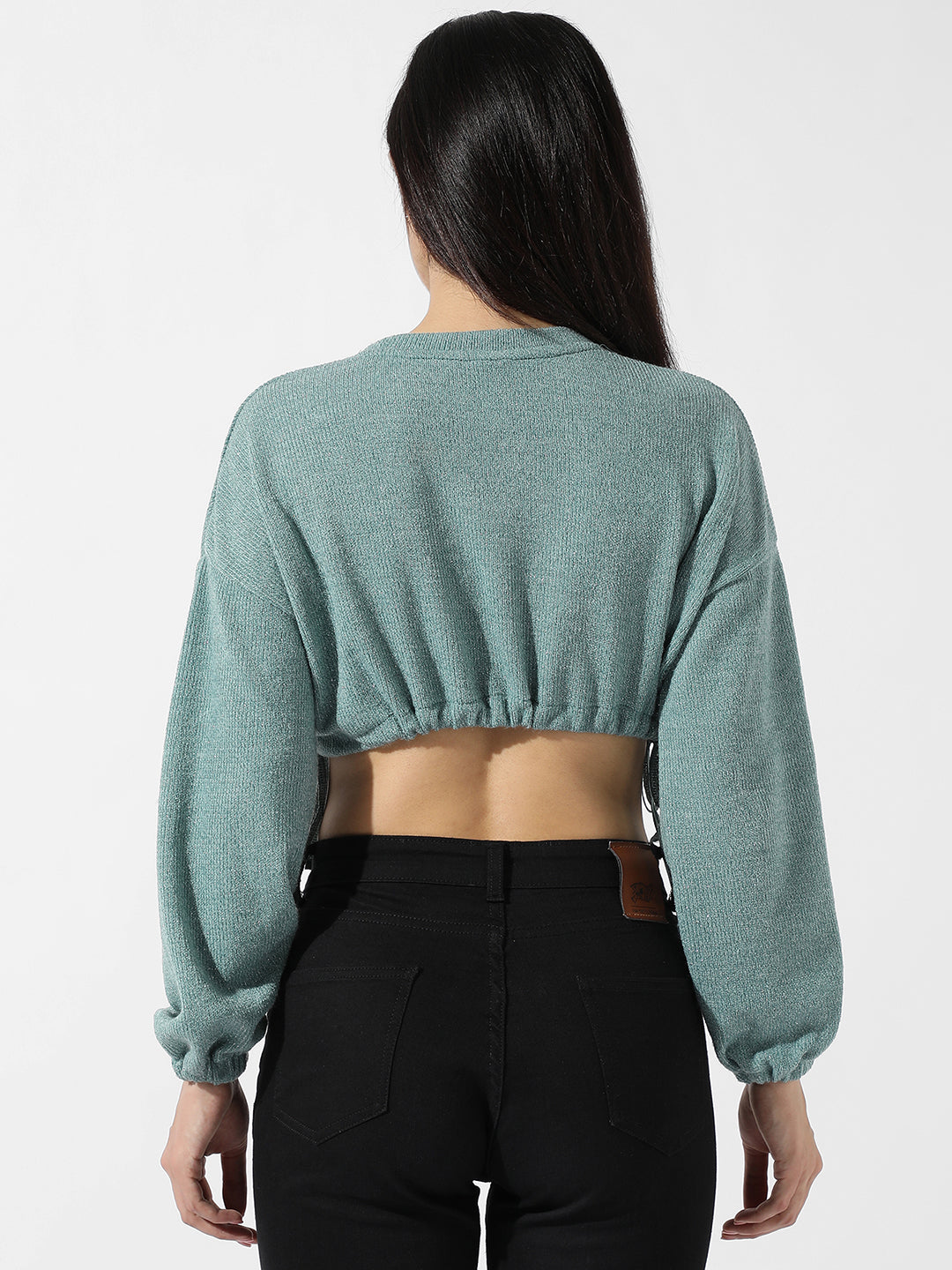 Solid Sage Green Cinched Crop Top