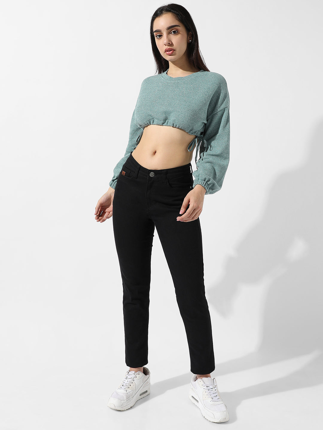 Solid Sage Green Cinched Crop Top
