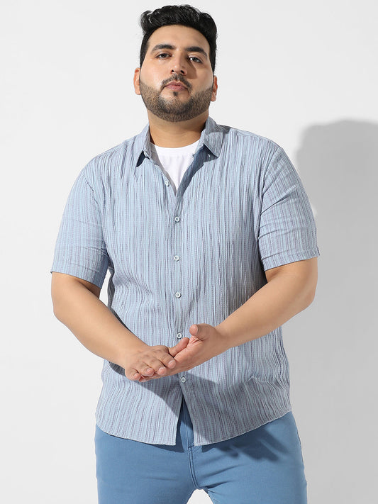 Light Blue Textured Casual Shirt