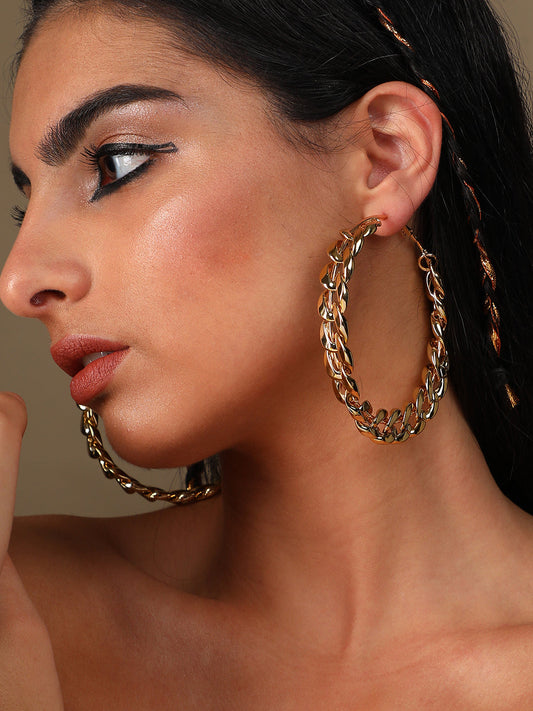 Gold Plated Designer Stone Casual Hoop Earring