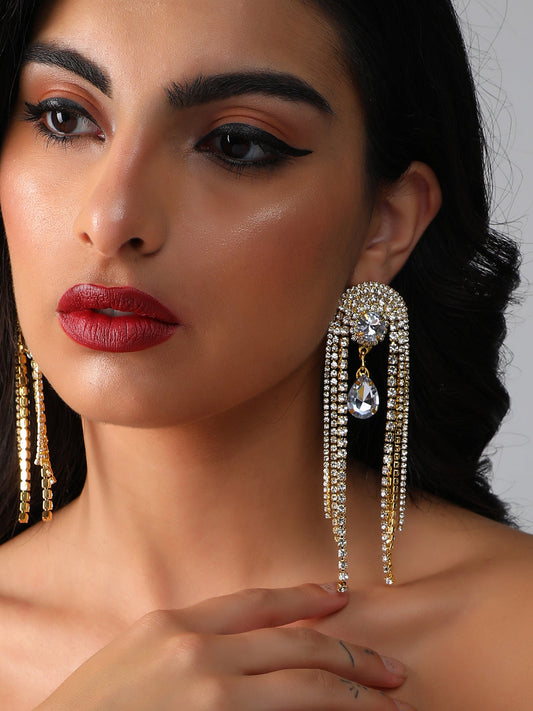 Gold Plated Designer Stone Party Drop Earring