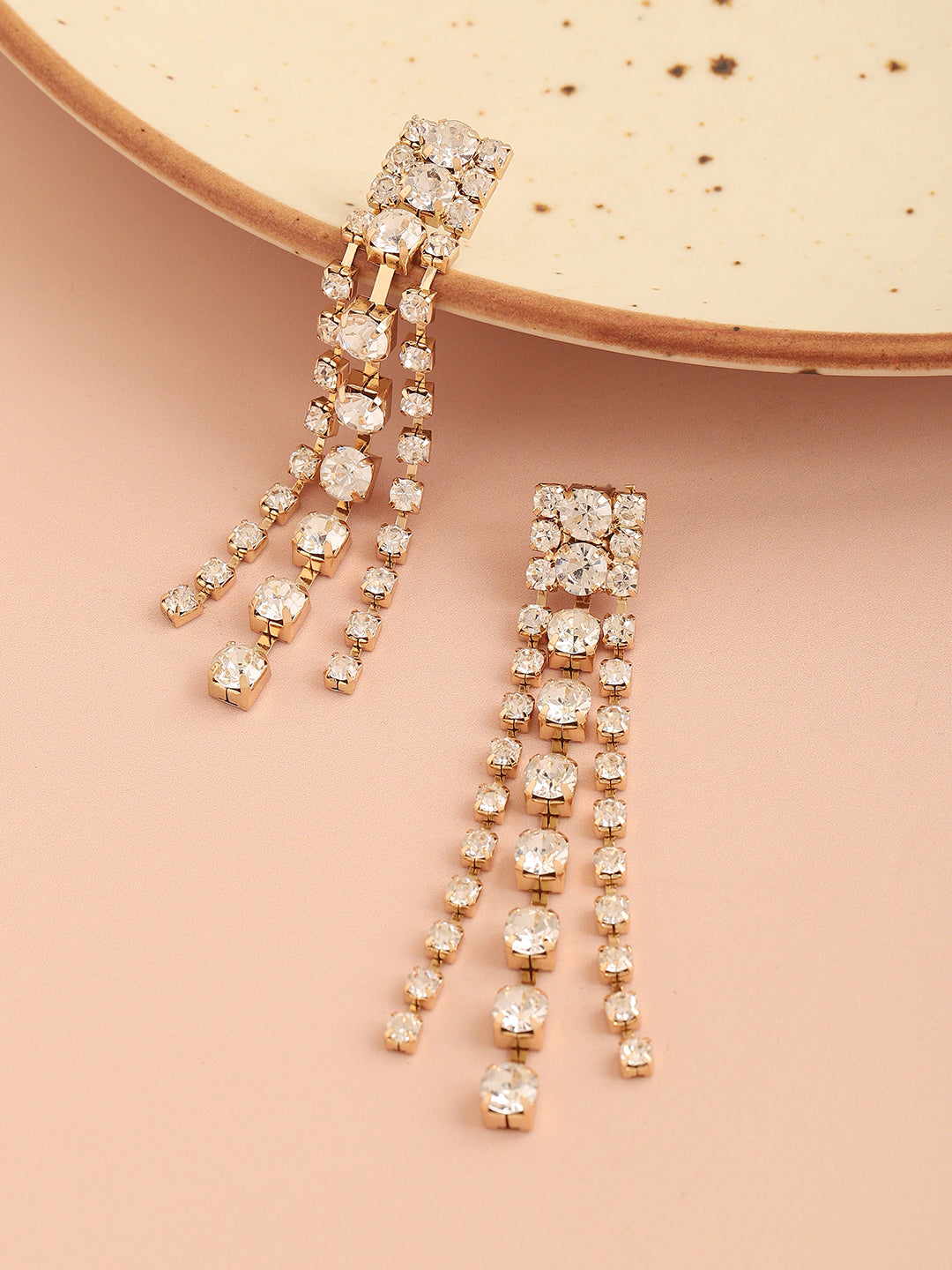 GOLD PLATED PARTY DESIGNER STONE DROP EARRING FOR WOMEN