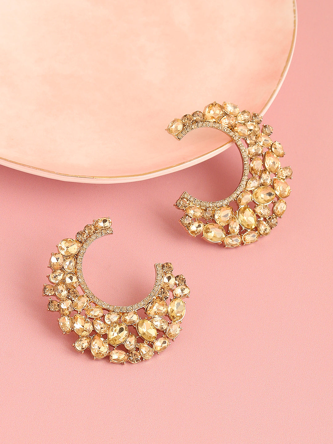 GOLD PLATED PARTY DESIGNER STONE HOOP EARRING FOR WOMEN