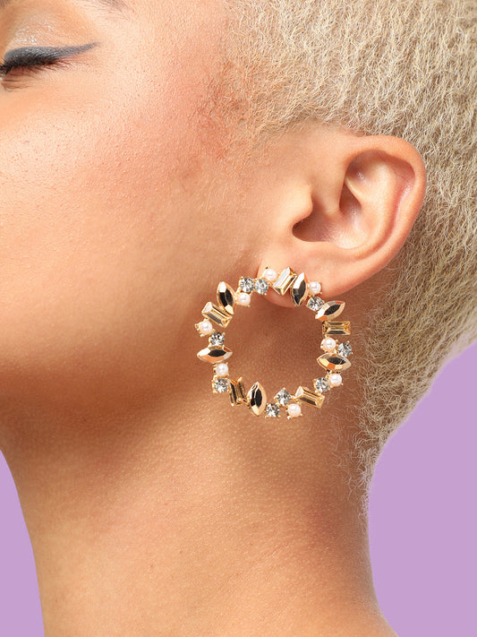 GOLD PLATED PARTY DESIGNER STONE STUD FOR WOMEN