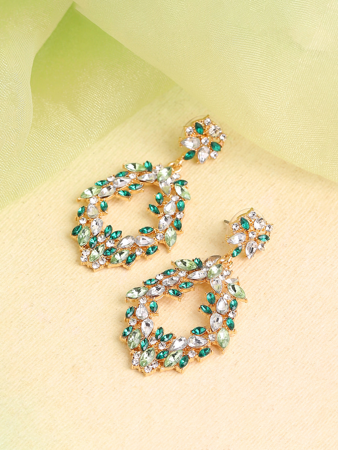 GOLD PLATED PARTY DESIGNER STONE DROP EARRING FOR WOMEN