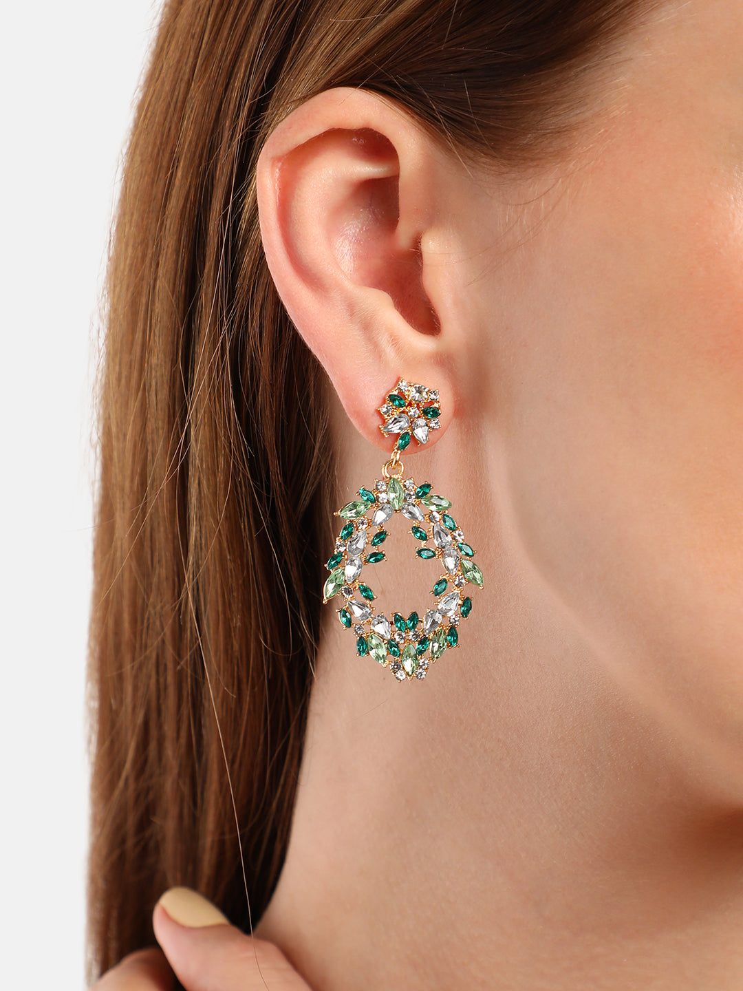 GOLD PLATED PARTY DESIGNER STONE DROP EARRING FOR WOMEN