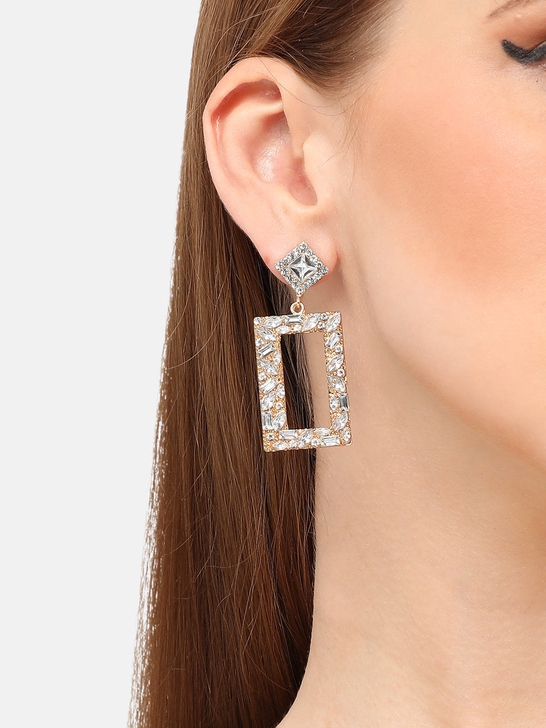GOLD PLATED PARTY DESIGNER STONE DROP EARRING FOR WOMEN