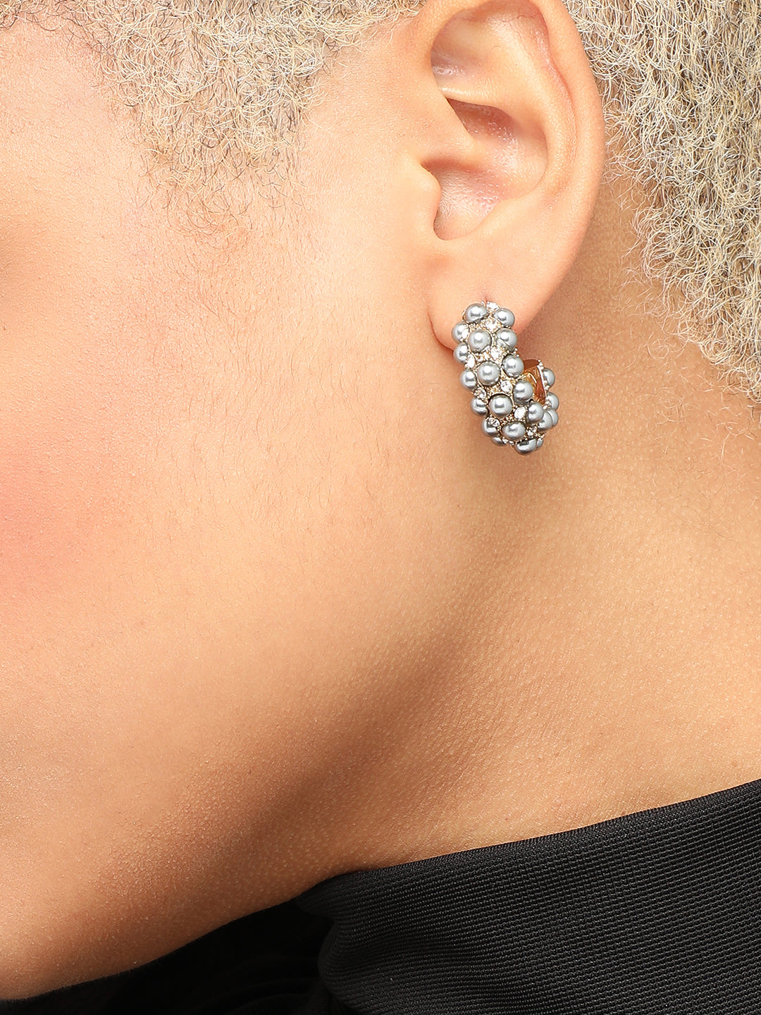 GOLD PLATED PARTY DESIGNER STONE HOOP EARRING FOR WOMEN